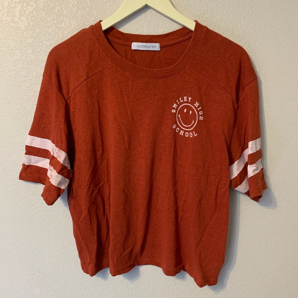 Daydreamer Rust Orange Short Sleeve Tee with White Stripes - Picture 2 of 3